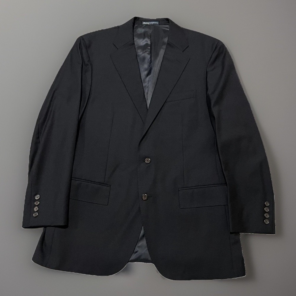 Polo Ralph Lauren Mens Navy Blue Virgin Wool Single Breasted Sport Coat 42 Reg